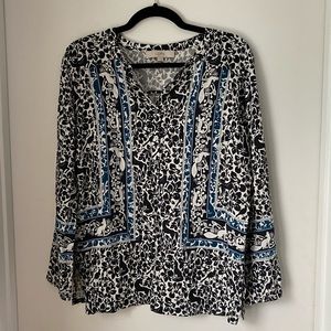 Loft M Blue and Teal Boho Folk Print Tunic Blouse